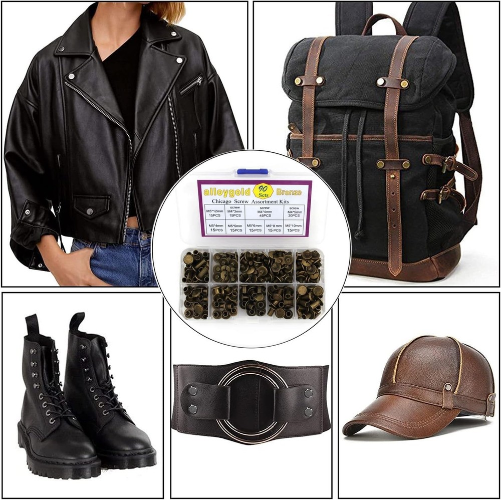 Durable Bronze Leather Rivets - 90 Sets with 6 Sizes for Creative Bookbinding