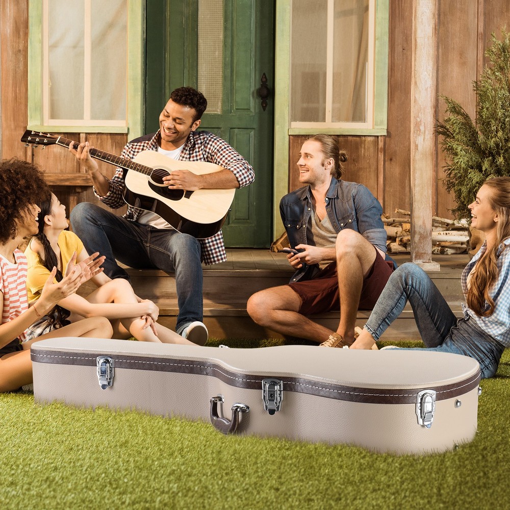 Glarry 39" Microgroove Beige Hard Shell Classical Guitar Case With Keys Lockable