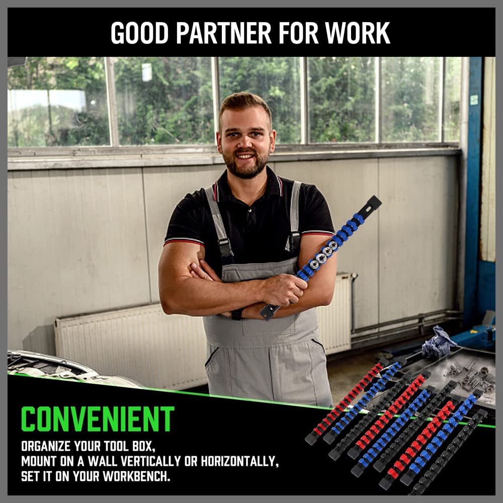 9pc Mountable Socket Organizer Rail Rack for 1/4, 3/8, 1/2 Drive Tools