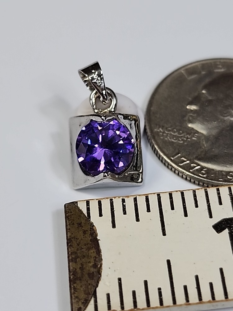 Amethyst Pendant Silver Color Metal