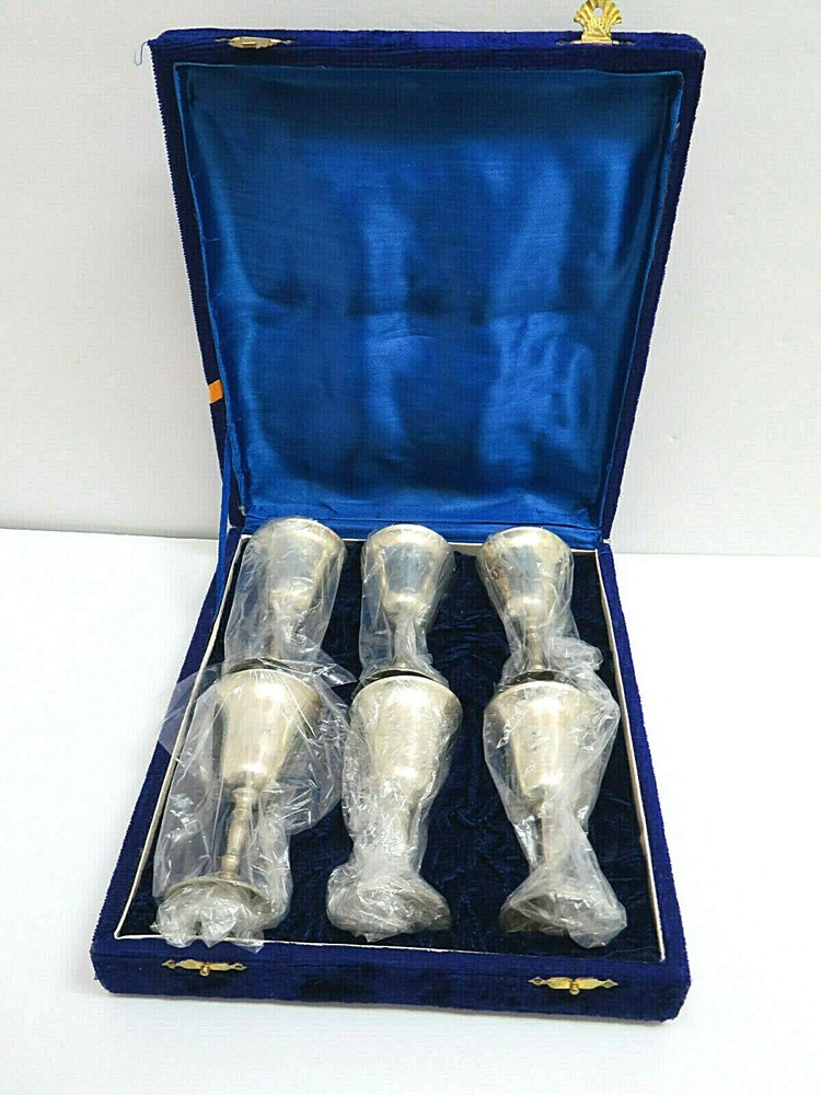 6 Vintage Silverplate Wine Cordial Mini Goblet NIB