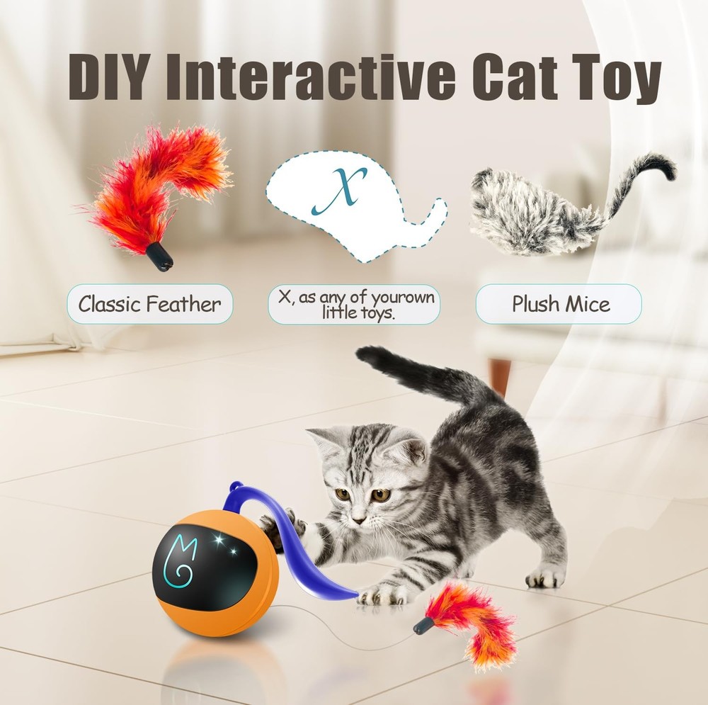Interactive Cat Ball Toy Set, Fun Tracker, Automatic Rolling Chase Ball with ...