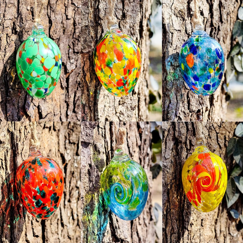 6pcs Colorful Hanging Easter Decorations Hand Blown Glass Easter Eggs Hanging...