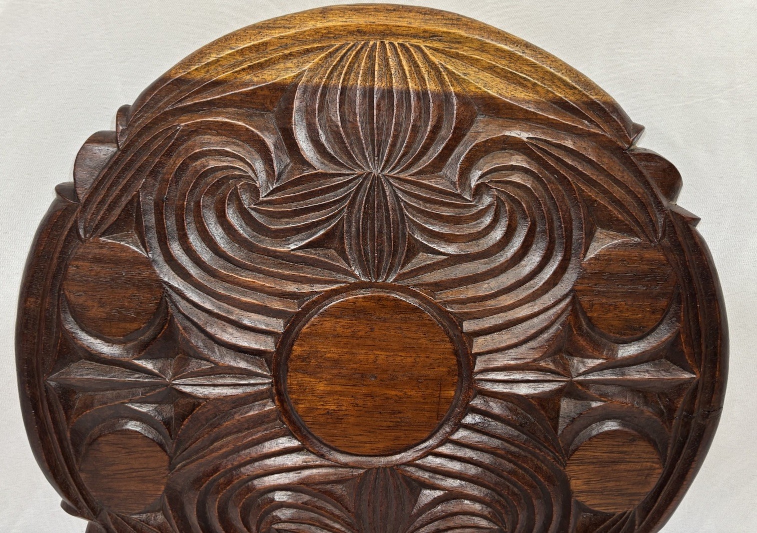 Vintage African? Folk Art Hand Carved Wood Table Top Tray Wall Art 19.25"D