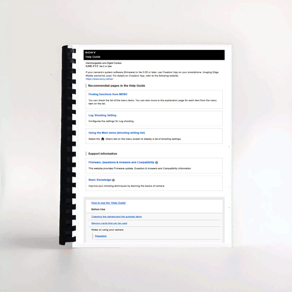 Instruction Manual for Sony FX3 Camera