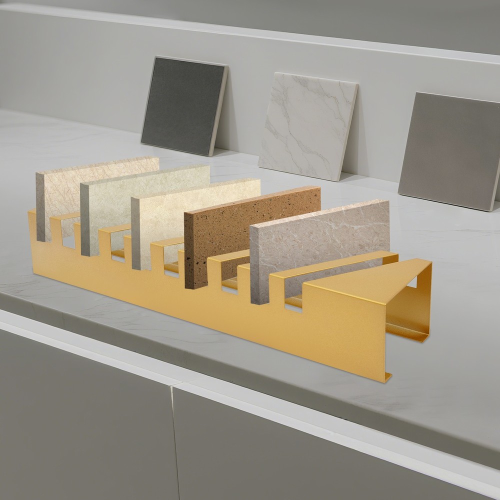 Compact Tile Display Rack - 10 Slots, Slanted Design for Optimal Viewing