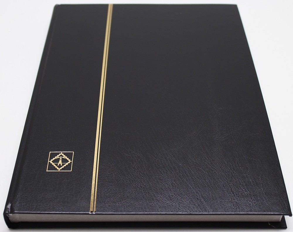 BLACK Hardcover Stamp Stock Book w 32 WHITE Pages 9 Strips Double Interleaves