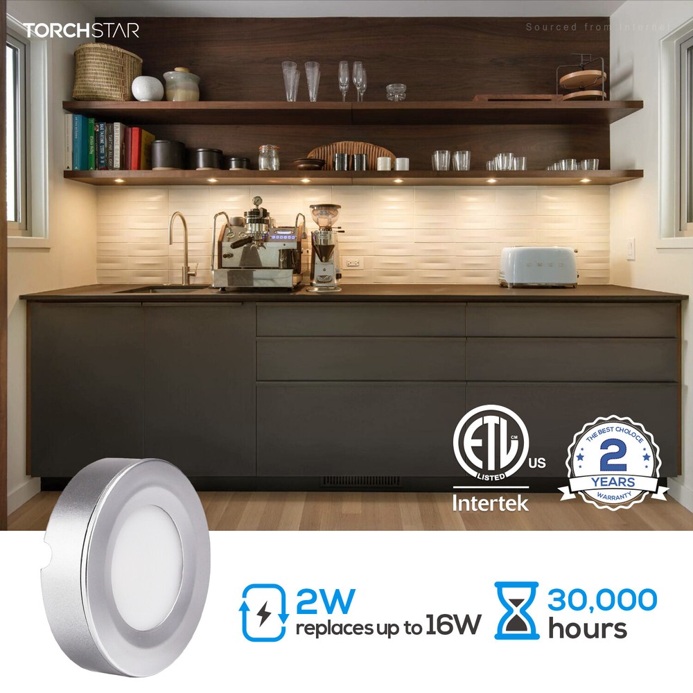 LED Under Cabinet Lighting Kit, 2W LED Puck Lights, 4Pcs