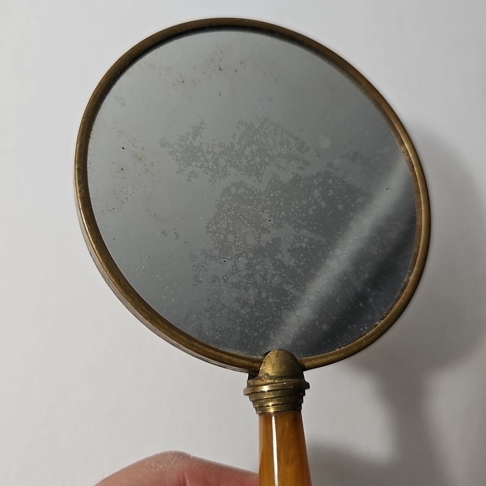 Vintage Vanity Hand Makeup Mirror With Butterscotch Handle