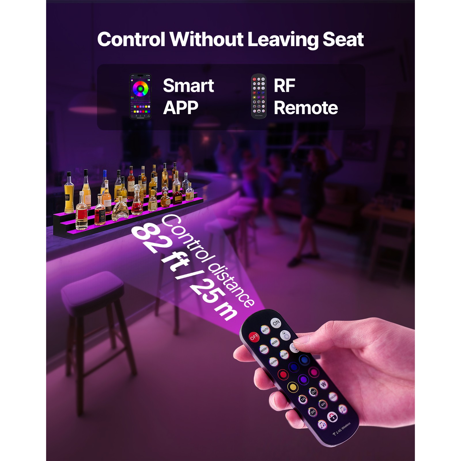 Uimoso LED Illuminated 3-Tier Liquor Bottle Display, 70 Inches, Holds 52 Bottles