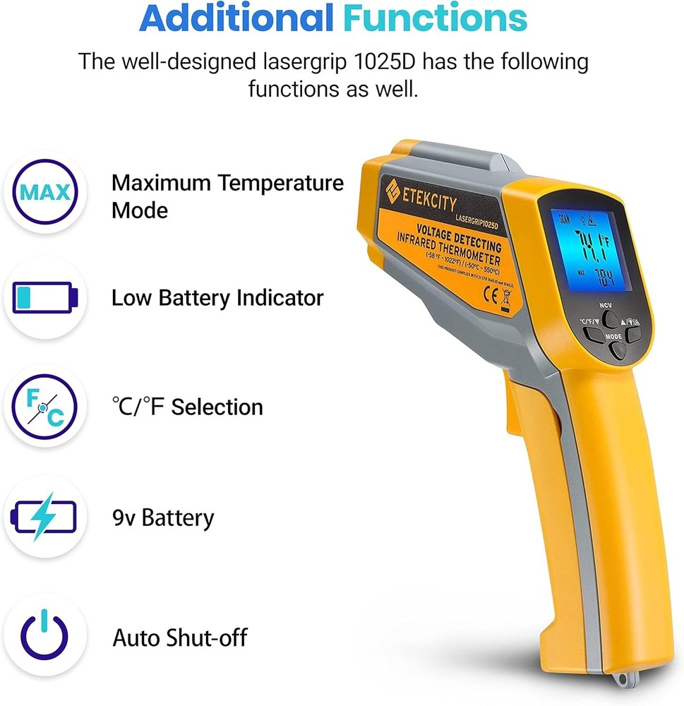 Adjustable Emissivity Infrared Temperature Gun, -50℃~550℃, Fast Reading System