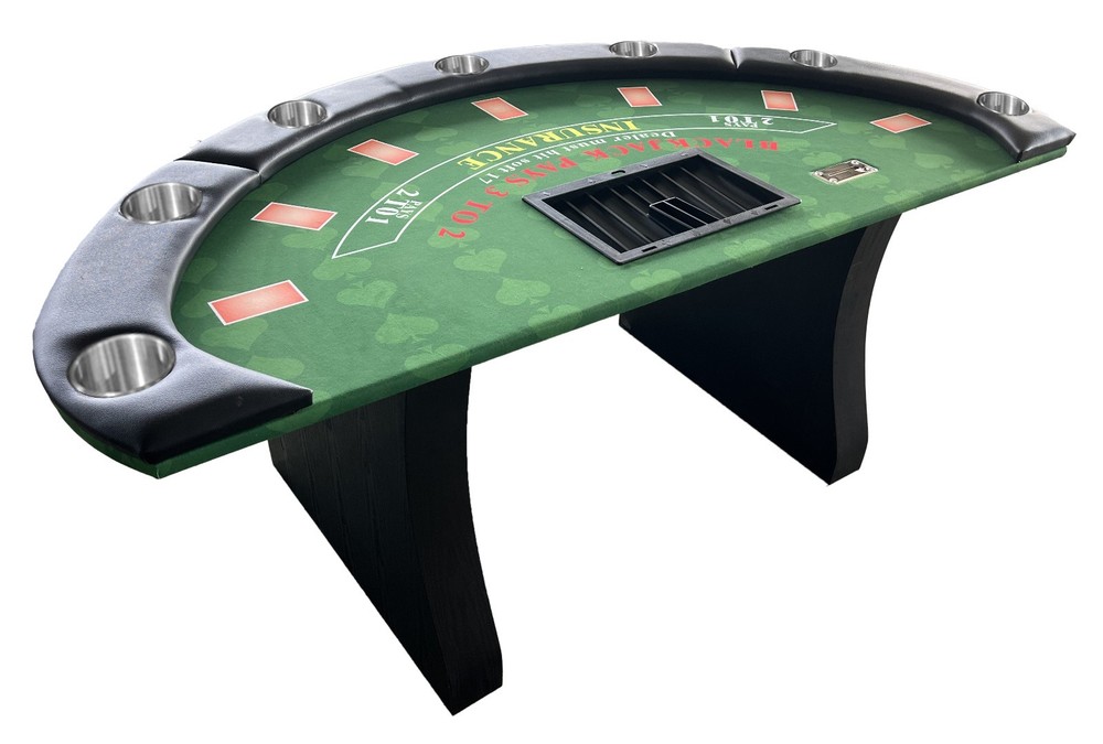 84" Blackjack Table, shaped wooden Legs, cup holders, replaceable armrest &felt