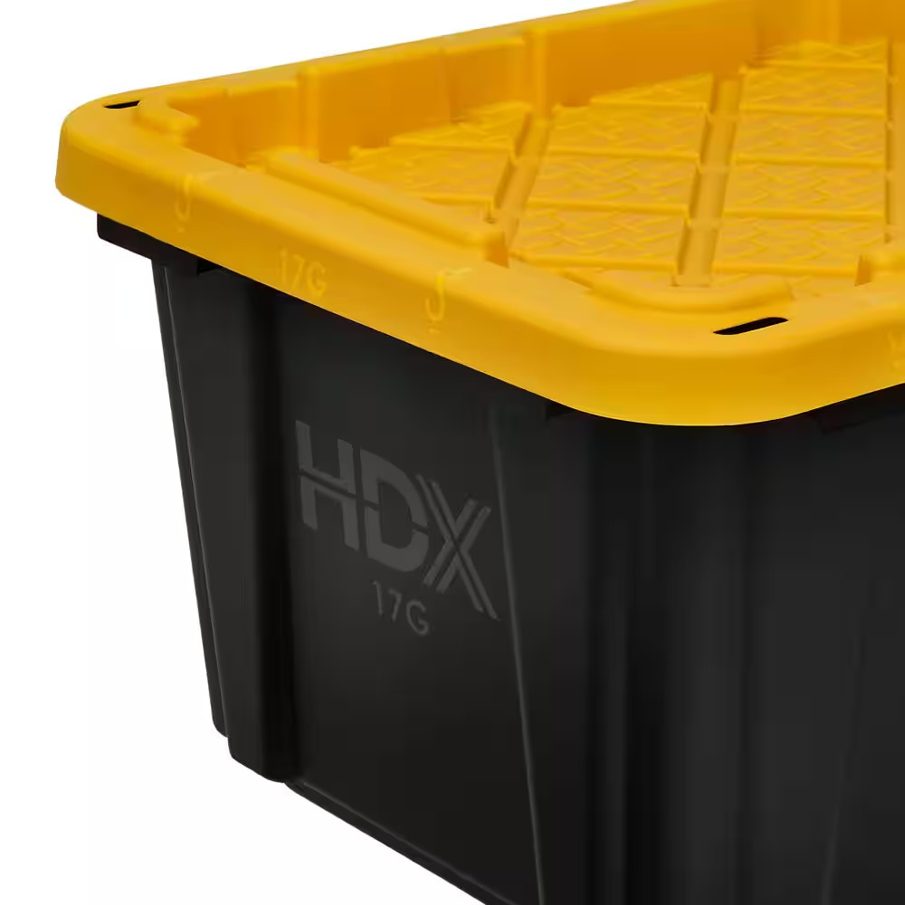 17 Gal. Tough Storage Tote in Black with Yellow Lid