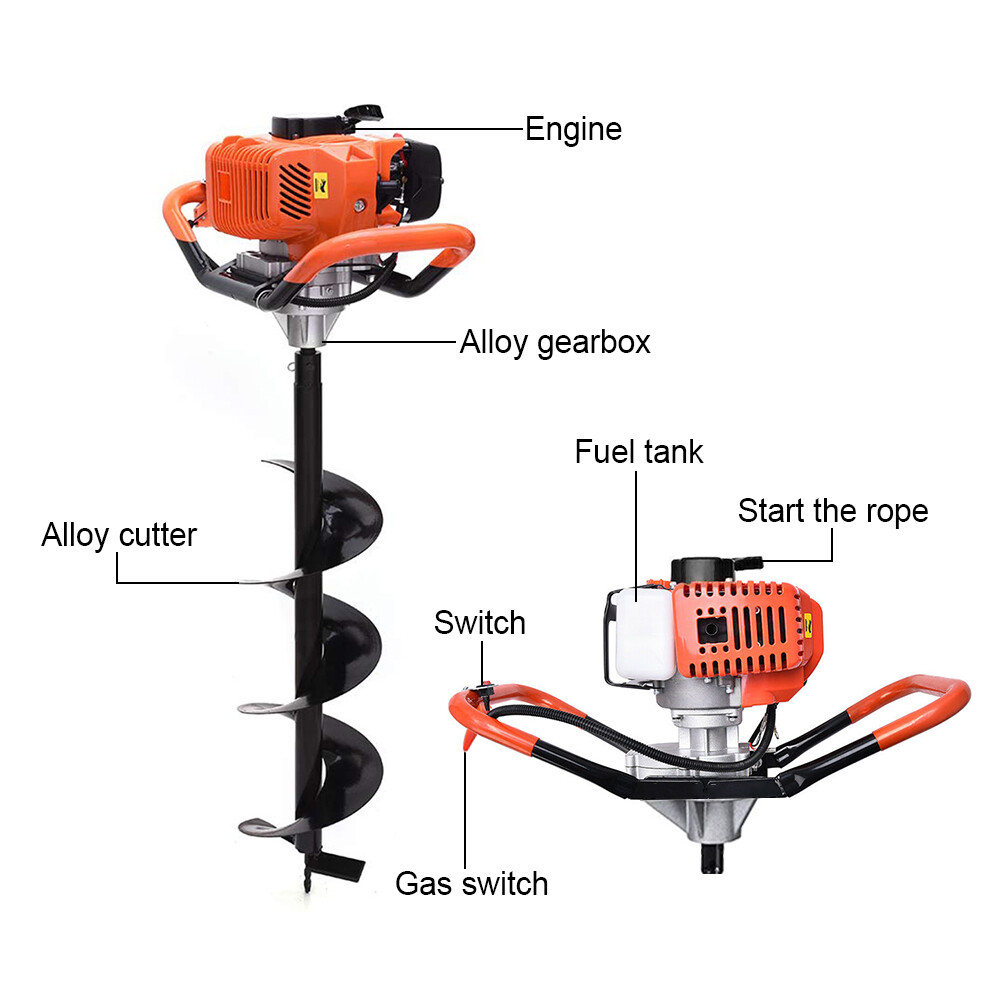 62CC Post Hole Digger Gas Powered Earth Auger Borer Ground + 4 Bits