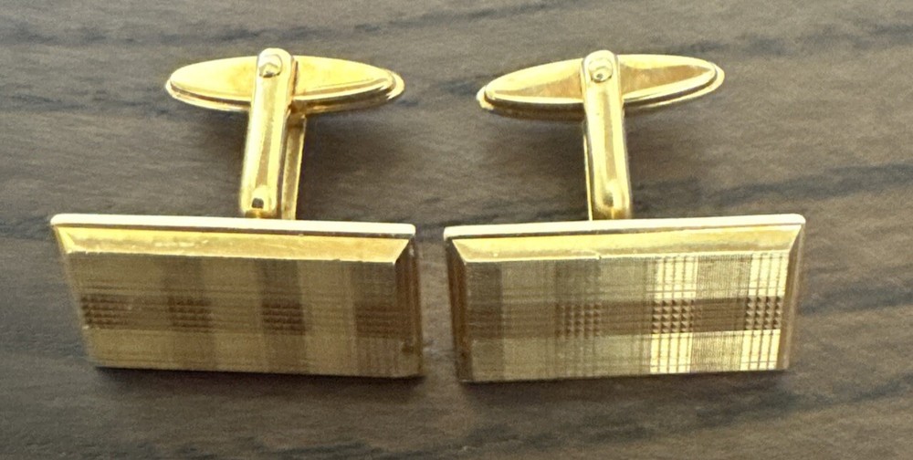 2 X Pair Retro Gold Tone Cut Etched Themed Rectangle Cufflinks