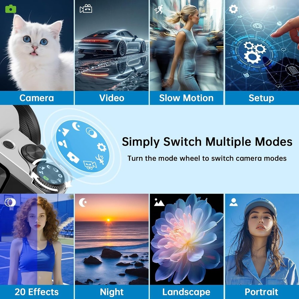 Digital Camera with WiFi, 4K 64MP Autofocus Vlogging Camera for YouTube with SD