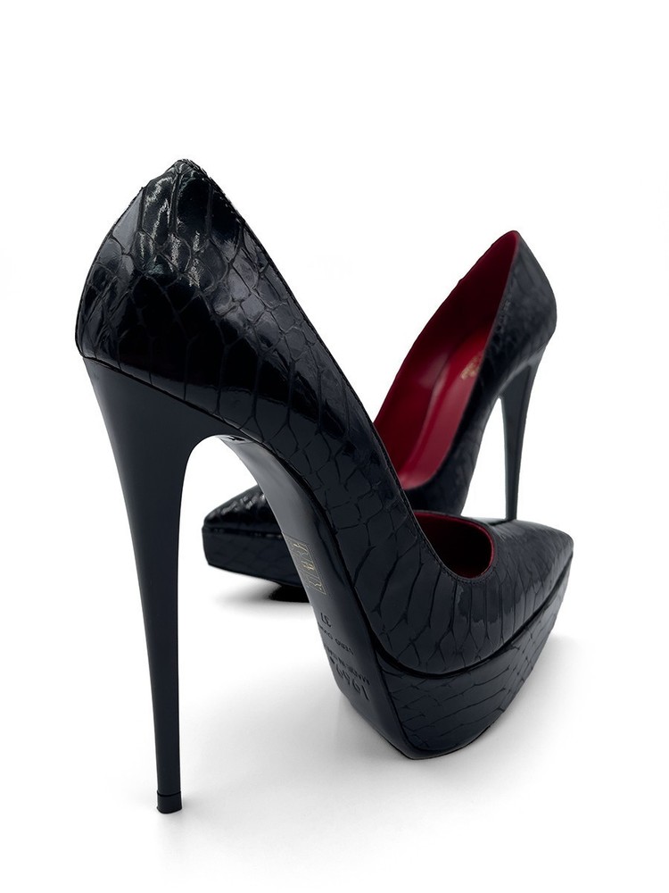 1969 Made in Italy Z112 Hot Chick Stiletto Platform Pumps Python Stamp...