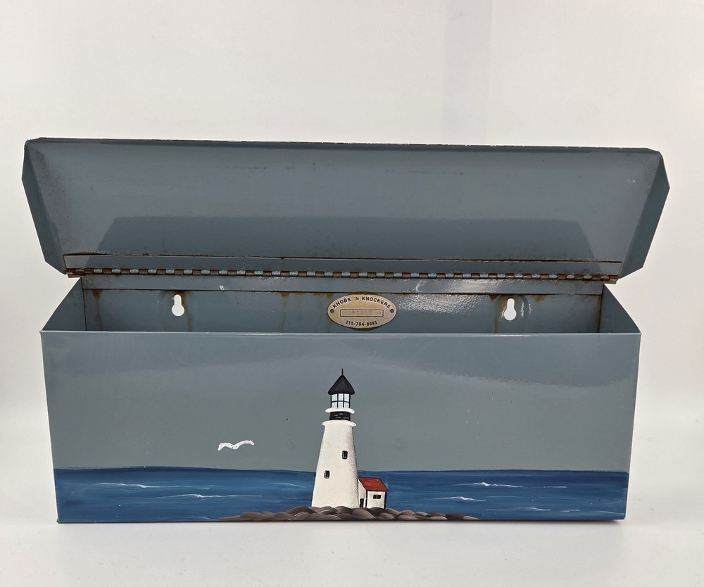 VTG Hand-Painted Metal Wall Mount Mailbox Nautical Lighthouse Knobs Knockers
