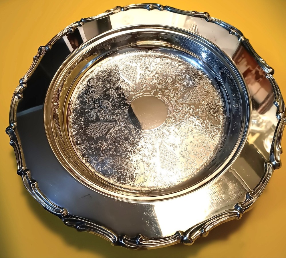 Silverplate serving dish bowl large ornate 14” diameter 2" deep Excellent!!