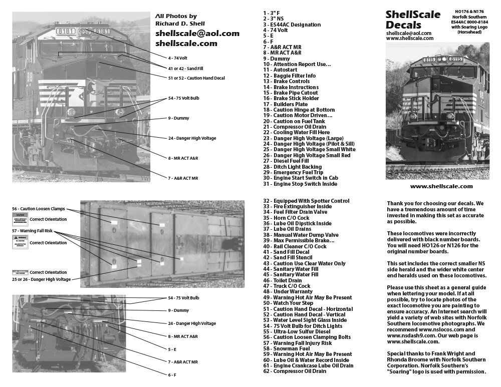 N176 - Norfolk Southern GE ES44AC DECALS - ShellScale Decals