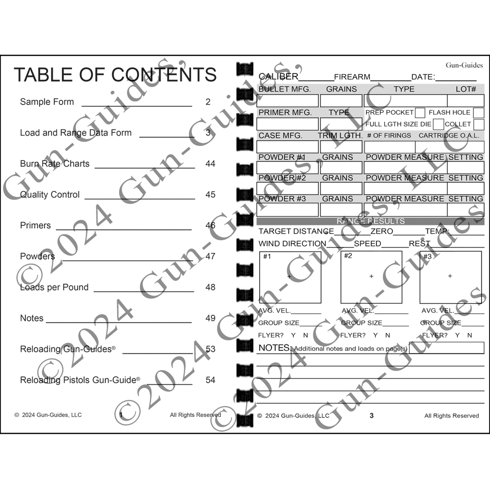 Reloading Data Log Book Gun-Guides® 2024 for load & range data 8.5"x 5.5"