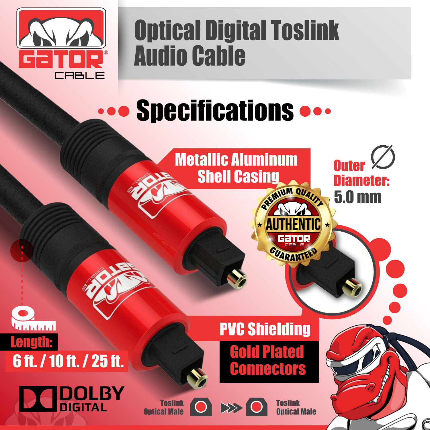 Toslink Optical Cable Digital Audio Sound Fiber Optic SPDIF Cord Wire Dolby DTS