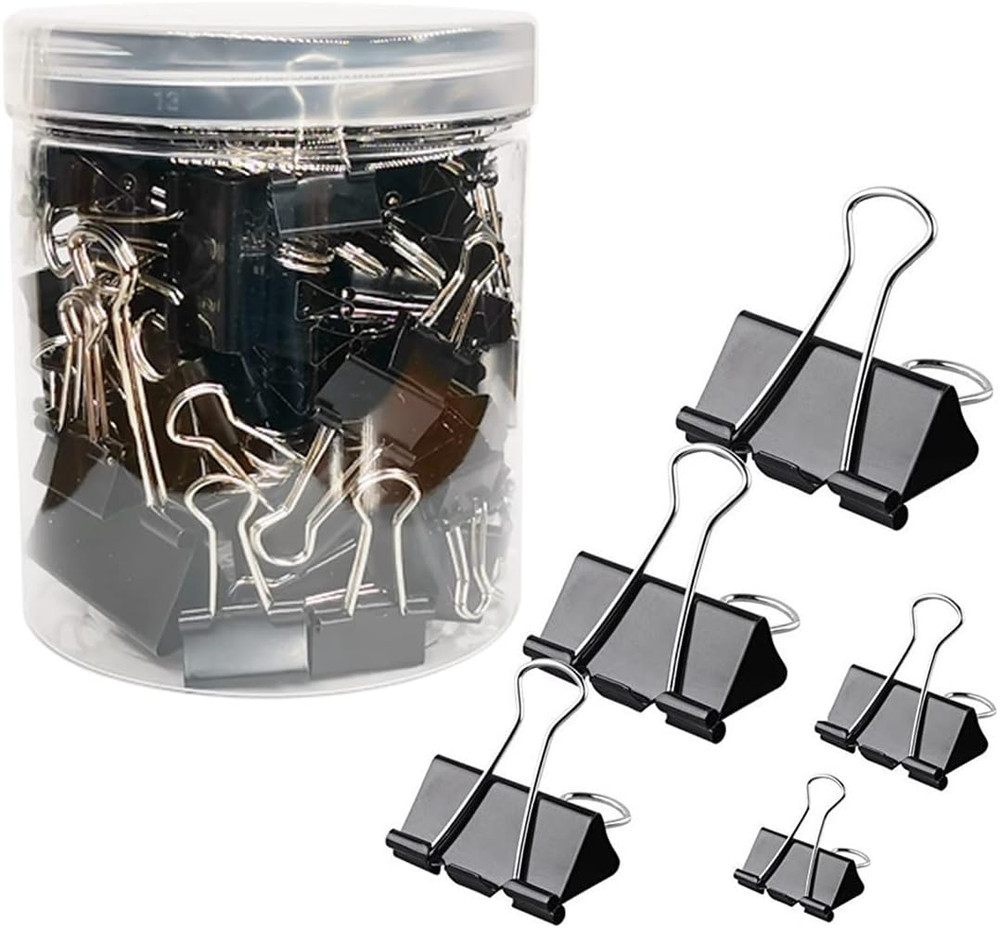 120Pcs Binder Clips Assorted Size, Office Clips with Clear Storage Container, Bu