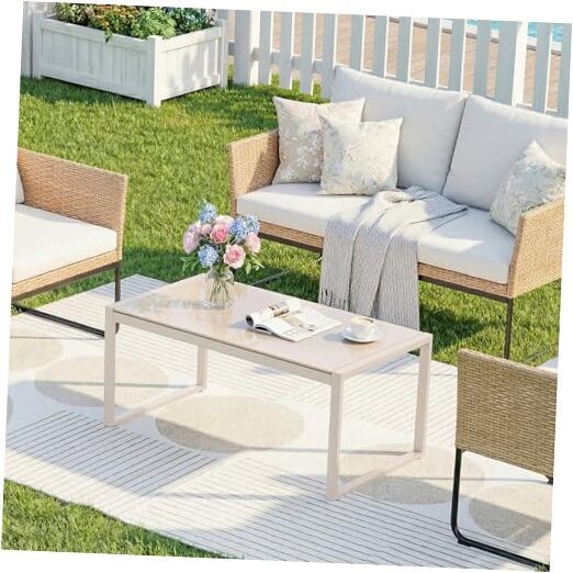 Rectangle Coffee Table with Tempered Glass Desktop, Galvanized Frame Sand