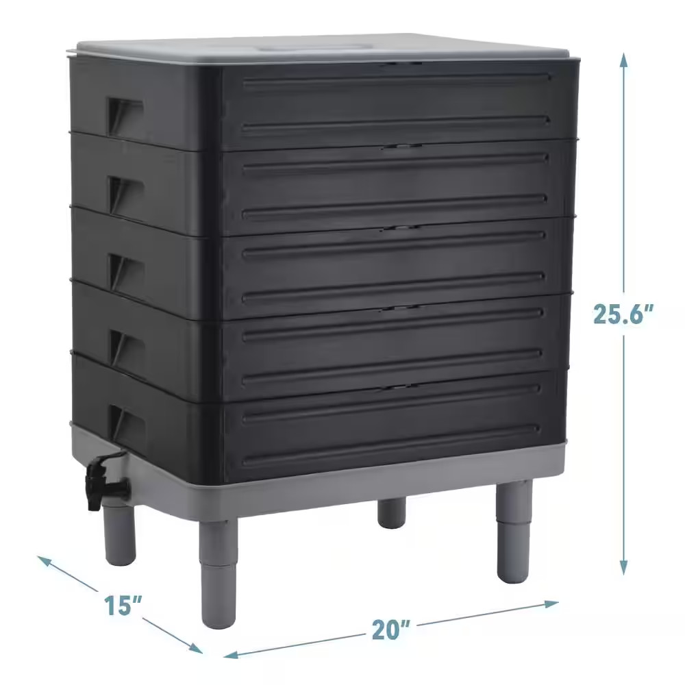 Landon Worm Nerd Black 5-Tray Composting Bin Starter Kit