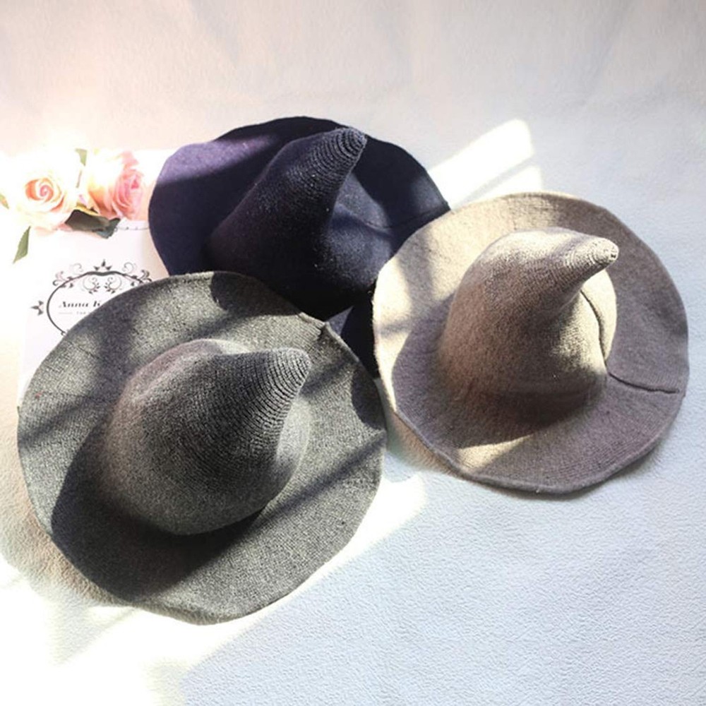 Pordsioc Felt Witch Hat - Foldable Wool Knit Witch Hat