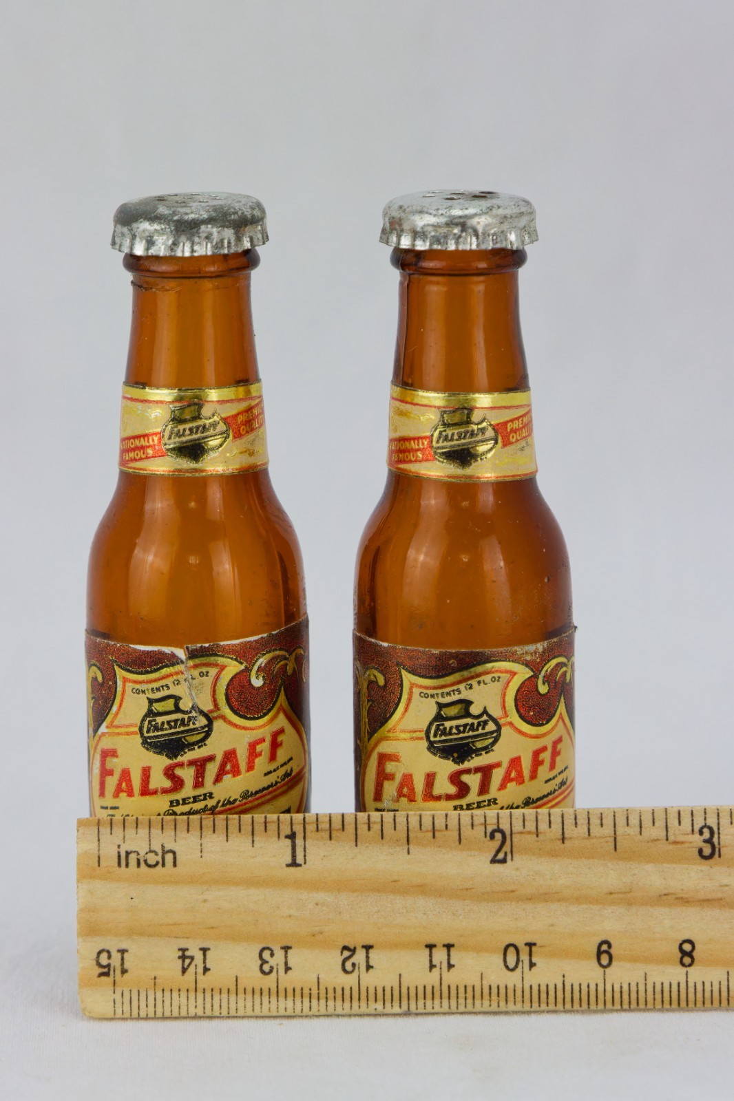 Falstaff Beer Salt & Pepper Shakers, Glass, Vintage