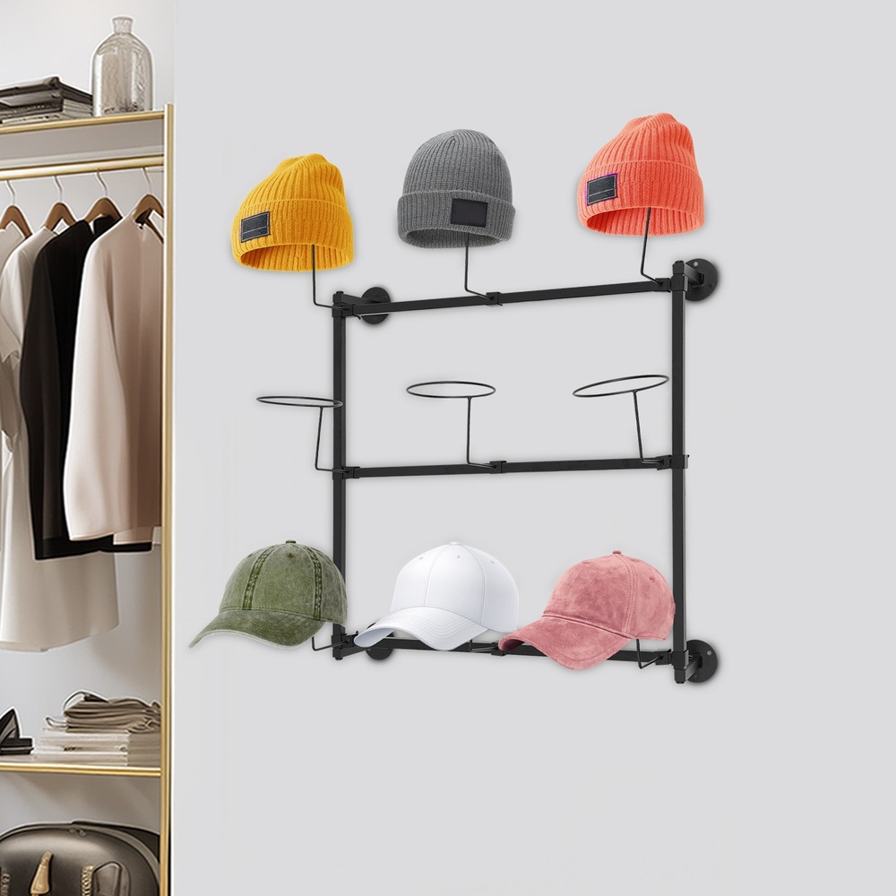 Wall Mount Hat Rack, Hat Storage Hanger, 3-Tier Wall-Mounted Hat Display Rack