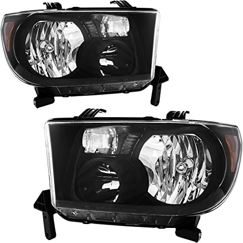 Headlights Assembly Replacement for Tundra 2007-2013, Sequoia 2008 Black-Amber