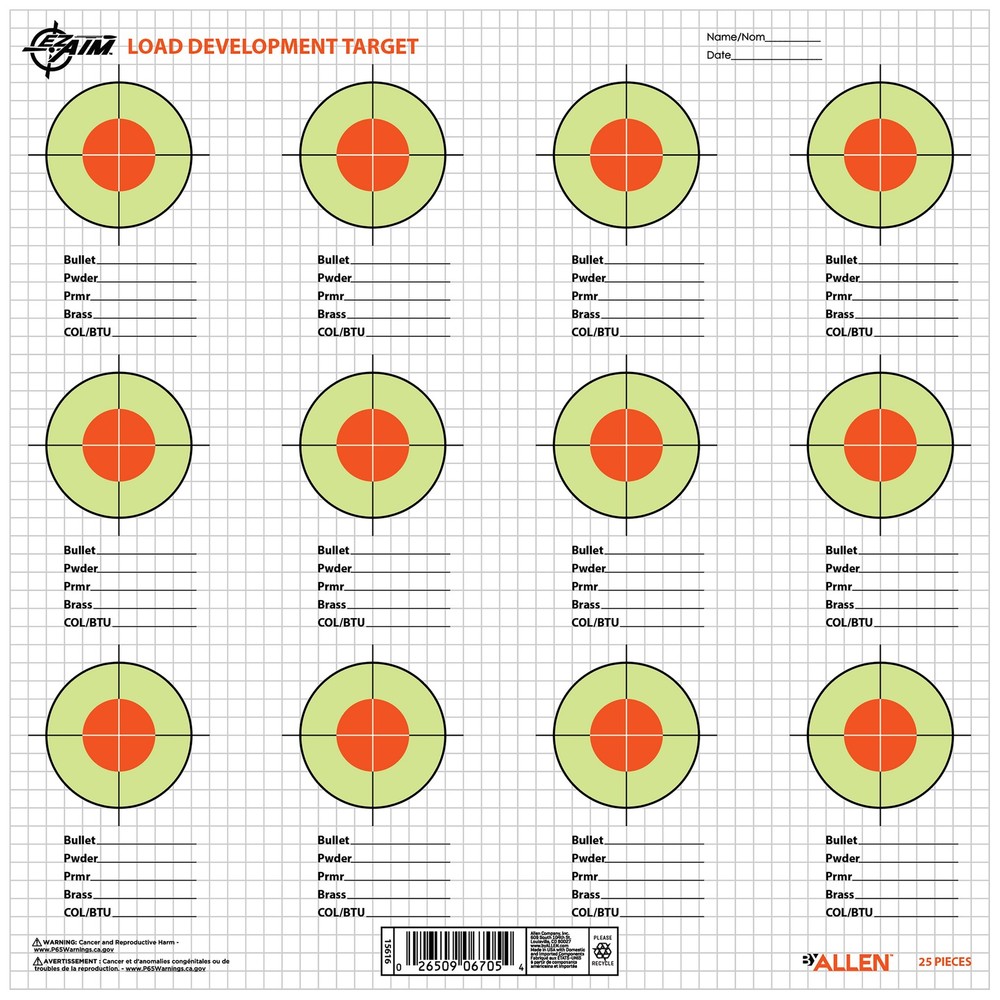 EZ Aim® Load Development Paper Shooting Targets, 13.5" Square, 25-Pack, Black