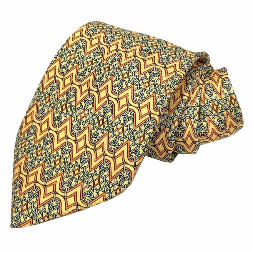 HERMES Tie Chain Pattern Yellow  Excellent Condition aq12034