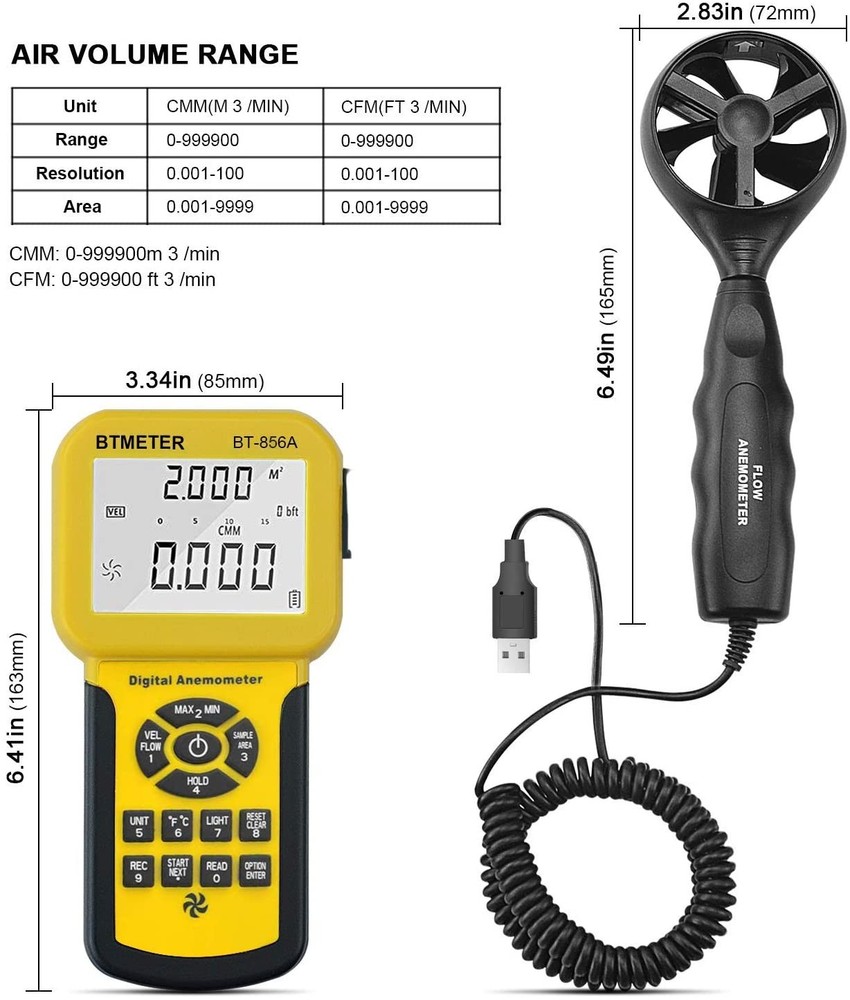 Digital Anemometer Wind Speed Air Flow Volume Meter Thermometer with USB Data CD