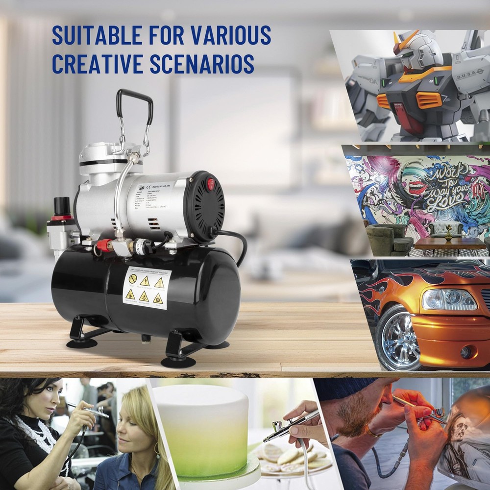 Timbertech Airbrush Compressor, High-performance Single-Piston Oil-free Mini