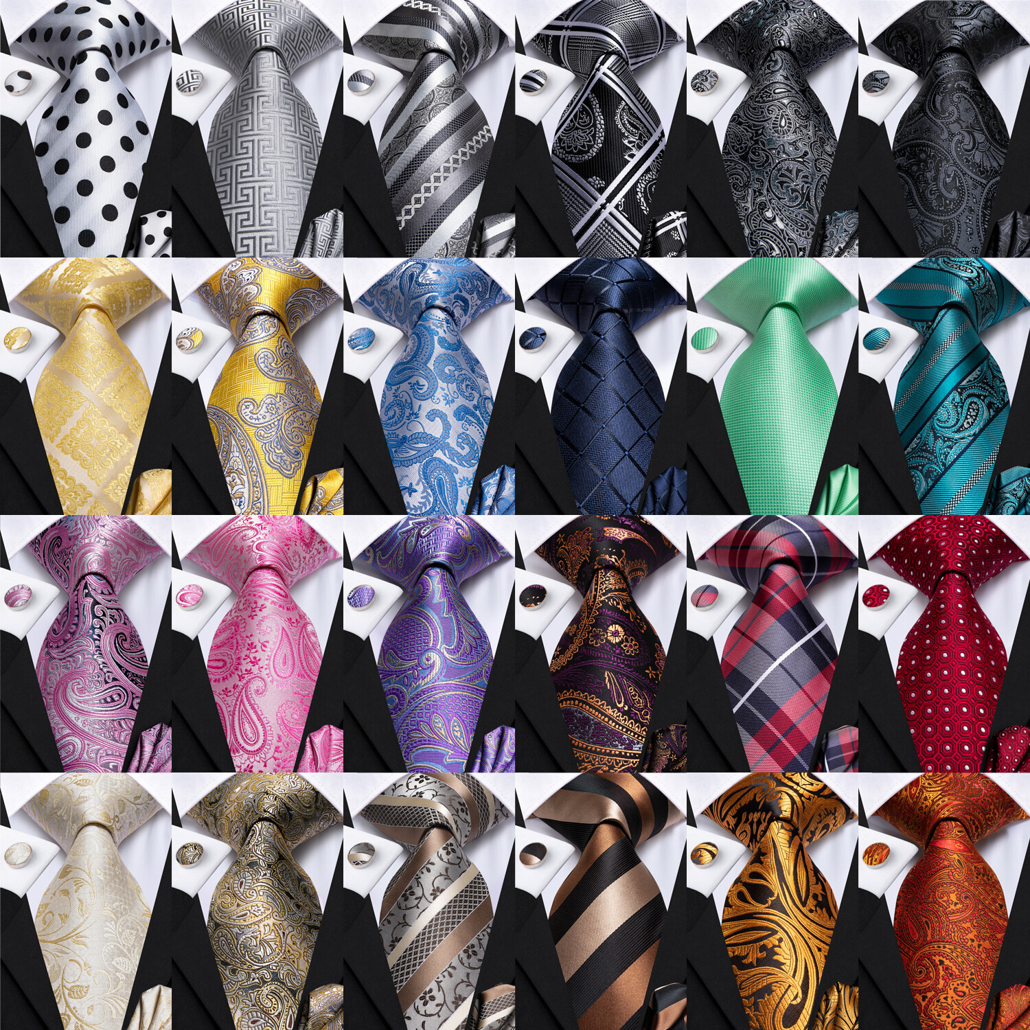 Mens Woven Wedding Ties 100 Colours Paisley Floral Solid Necktie Handkerchief Se