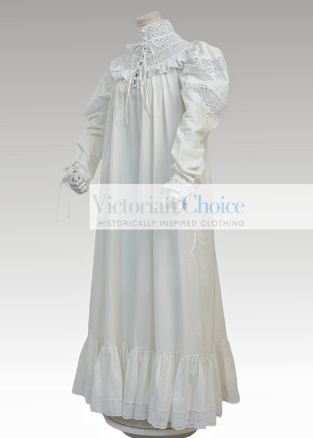 White Victorian Edwardian Vintage Cotton Lace Nightgown Nightdress Ankle Length
