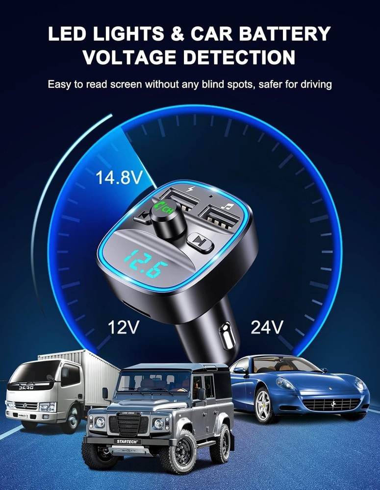 Compact Bluetooth FM Transmitter - Hands-Free Calls & Multi-Device Compatibility