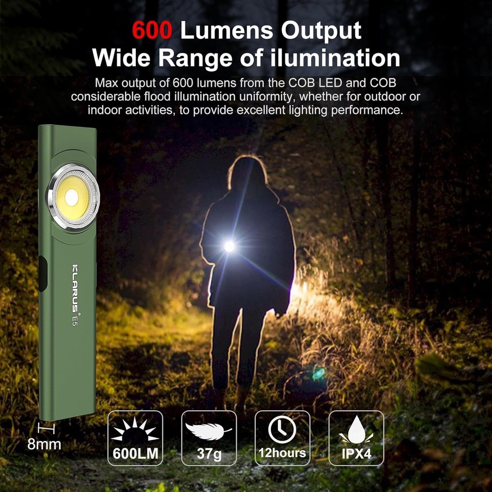 klarus E5 Pocket Flashlight, Rechargeable EDC Flashlight, Super Slim 4.2x1x0.3in