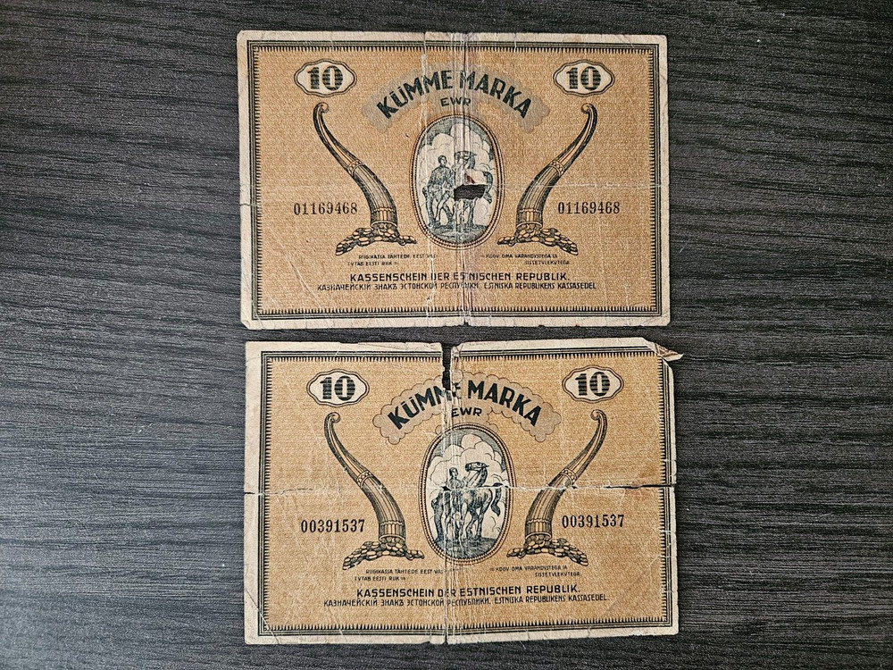 Estonia 10 marka 1919 x 2 banknotes
