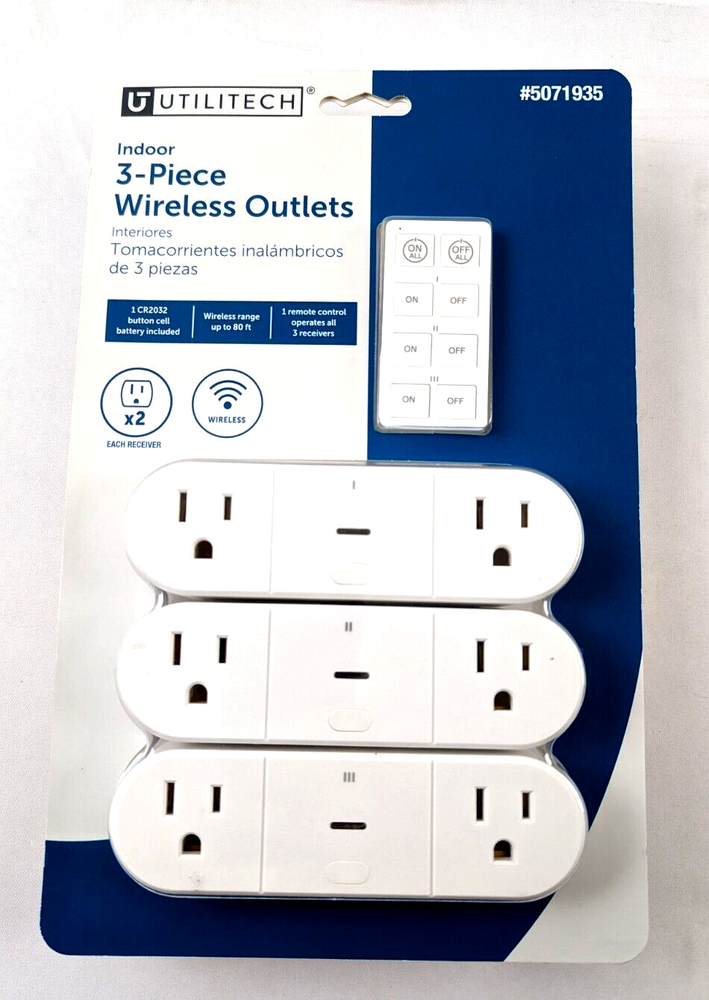 Utilitech Indoor 3-Piece Wireless Outlets with Remote Control - Brand New