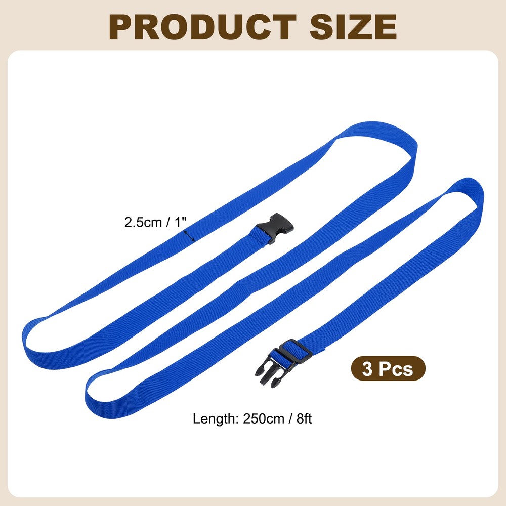 3pcs 1" x 8ft Utility Straps with Quick Release Buckle Adjustable, Blue