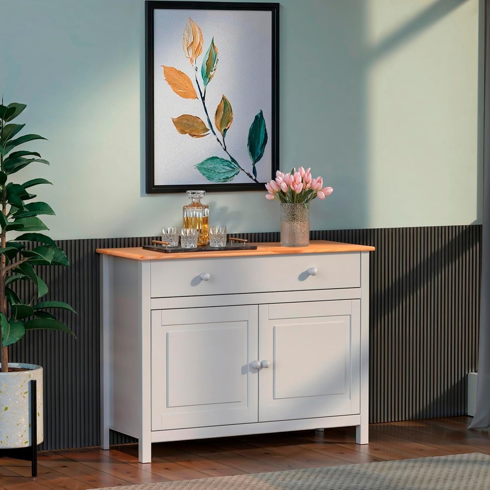 Solid Wood Sideboard Buffet Cabinet with Doors & Drawer