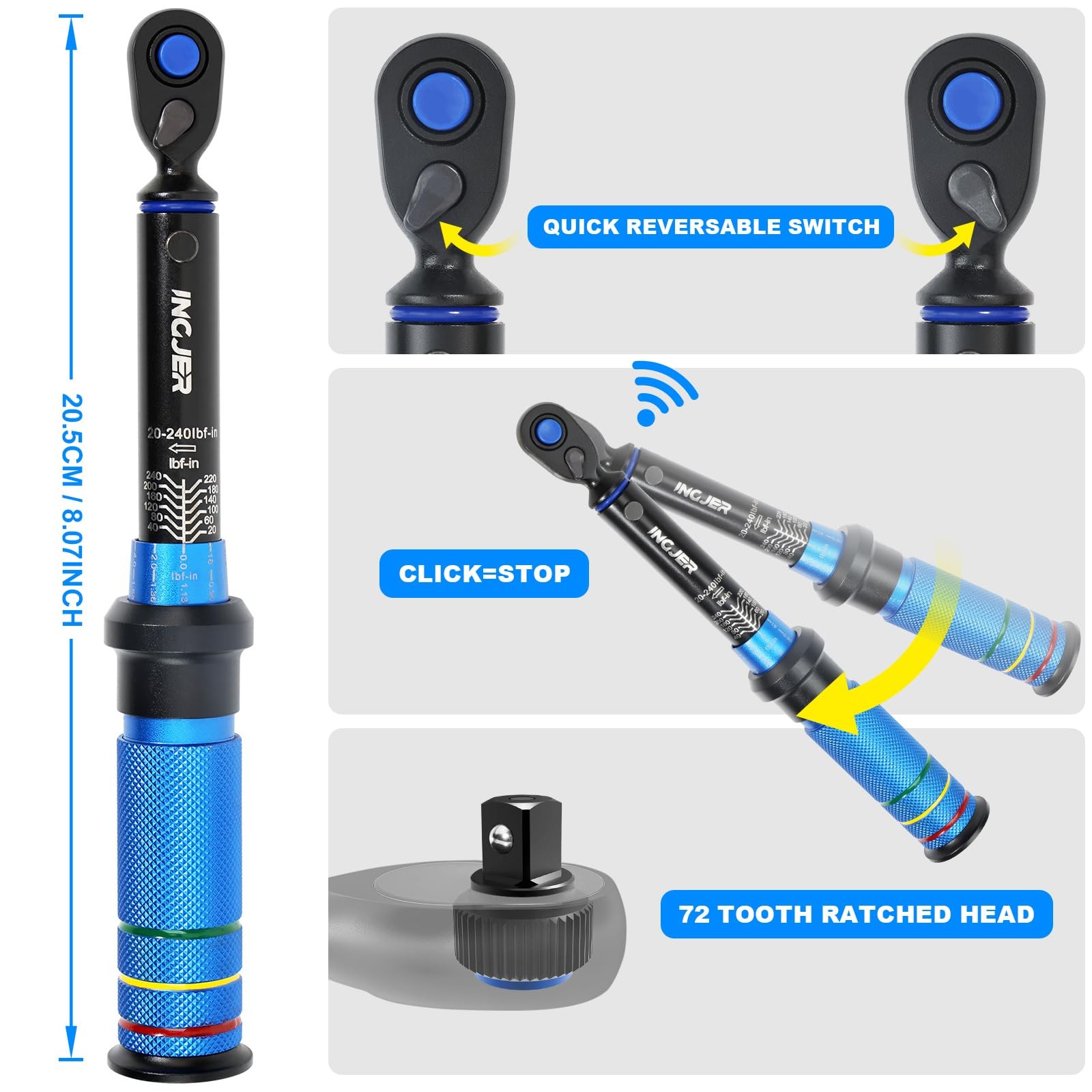 Torque Wrench, UPGRADE Mini 1/4" Drive Click Torque Wrench,20-240in.lb,Dual-D...