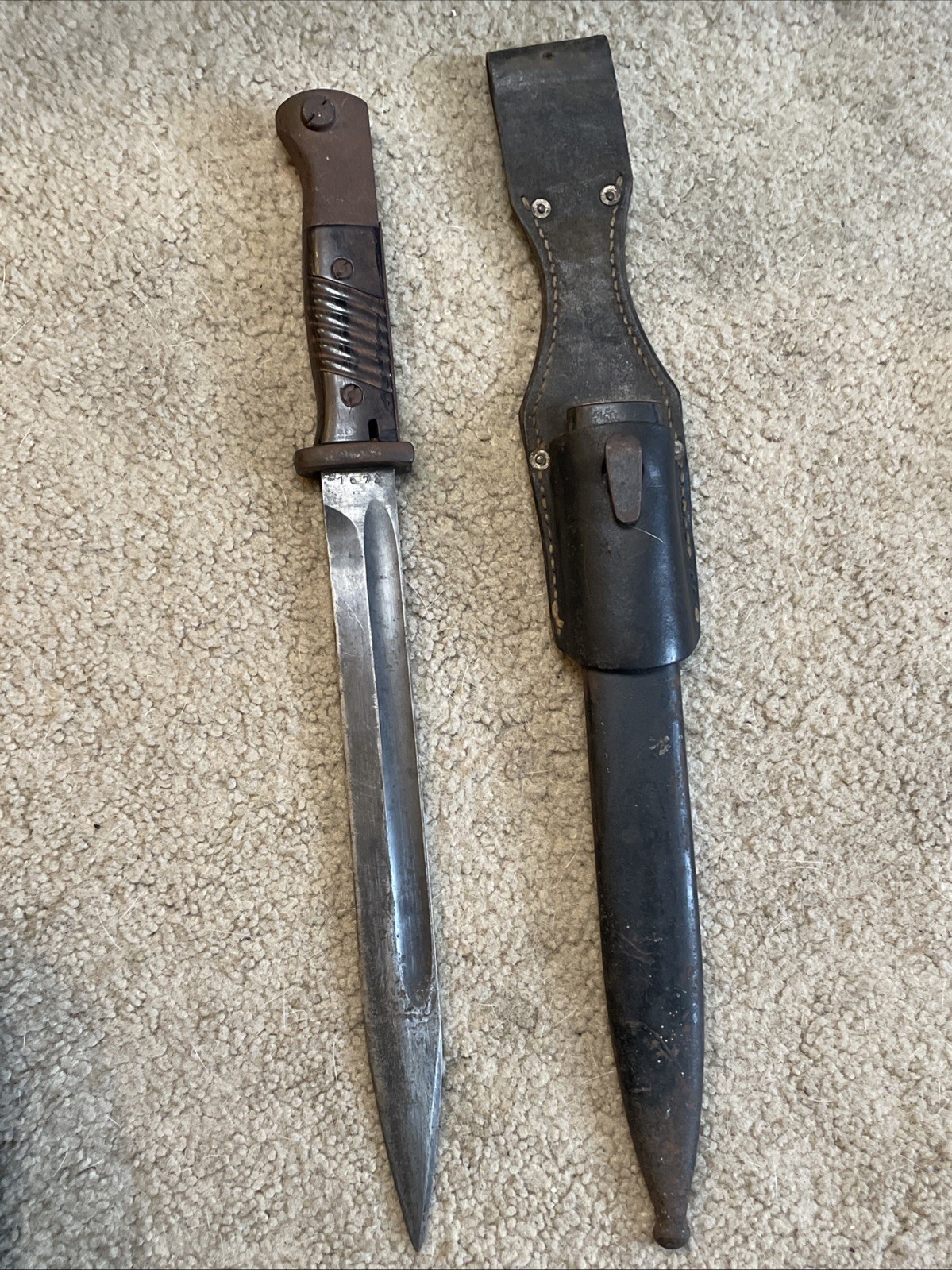 RARE Vintage World War 2 GERMAN K98 Matching Numbers Bayonet w/ Sheath & Frog