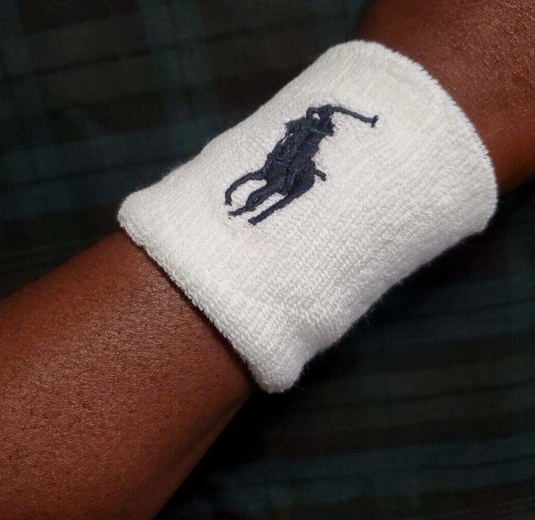 POLO RALPH LAUREN ICONIC PONY WHITE COTTON ELASTICIZED TENNIS WRISTBAND: OSFA