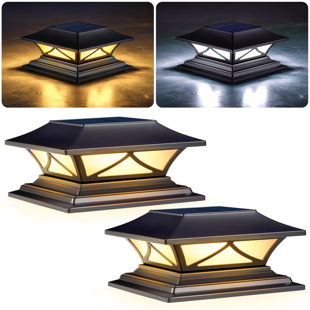PASAMIC Solar Post Cap Lights 2 Pack, Solar Post Lights Outdoor Waterproof wi...