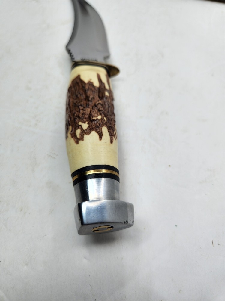 Vtg 10325 Precise Silver Eagle Handmade Fixed Blade Stag Handle Knife w/Sheath